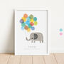 Personalised Name Print Elephant Holding Balloons, thumbnail 1 of 10