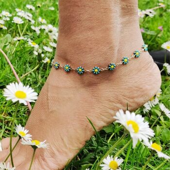 Turquoise Sun Flower Summer Floral Charm Anklet, 4 of 7