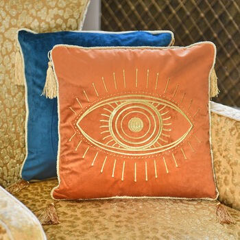Embroidered Velvet Eye Design Cushion, 4 of 5