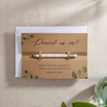 Watercolour Eucalyptus 'Pencil Us In' Wedding Save The Date, 2 of 2