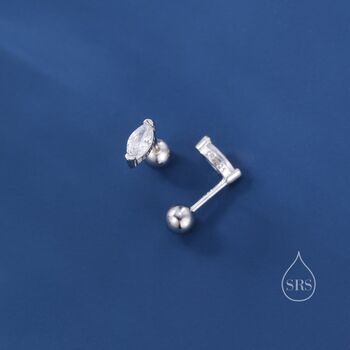 Sterling Silver Marquise Clear Cz Stud Earrings, 5 of 12