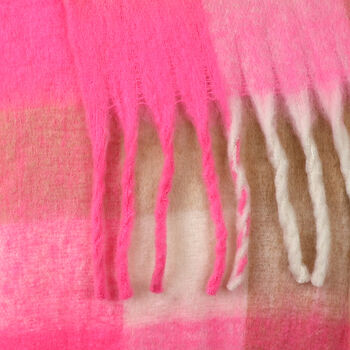 Pink, Cream And Taupe Super Soft Fluffy Winter Scarf With Tassels, 4 of 4