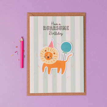 Personalised Lion Birthday Card With Stickers, 2 of 3