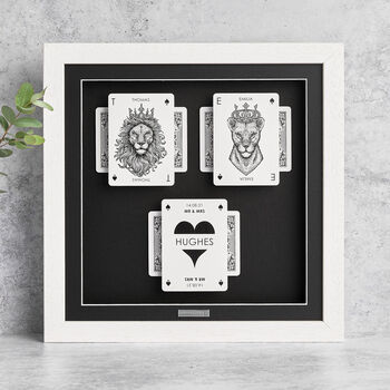 Personalised Mr And Mrs Wedding Gift Lion Playing Cards Frame, 3 of 9