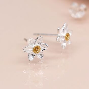 Sterling Silver Daffodil Stud Earrings, 2 of 10