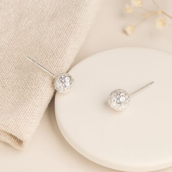 Sterling Silver Hammered Ball Stud Earrings, 3 of 7