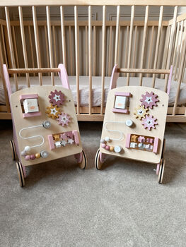 Personalised Wooden Pastel Pink Activity Walker Toy, 2 of 12