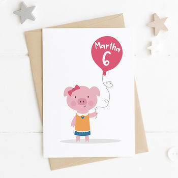 Cute Pig Personalised Birthday Age Card For Children, 6 of 6