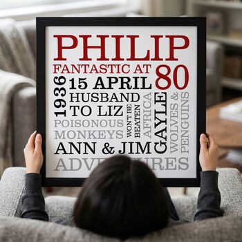 Personalised 80th Birthday Typographic Art, 2 of 8