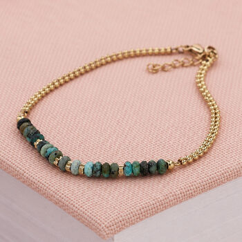 Waterproof Gold Plated Stainless Steel African Turquoise Bead Bracelet, 3 of 8