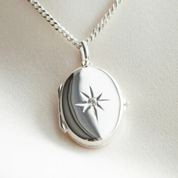 Personalised Large Oval Sterling Silver Star Locket, 3 of 10