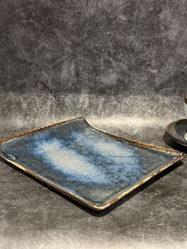 Porcelain Navy Drip Glaze Two Teacup And Serving Plate, 2 of 6