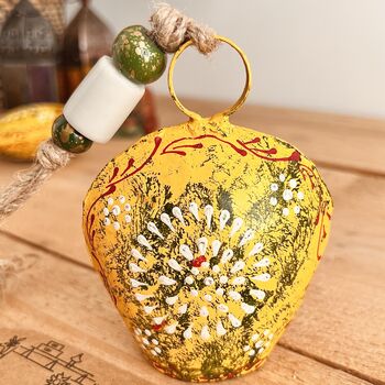 Mustard Yellow Traditional Indian Hand Painted Cow Bell, 9 of 9