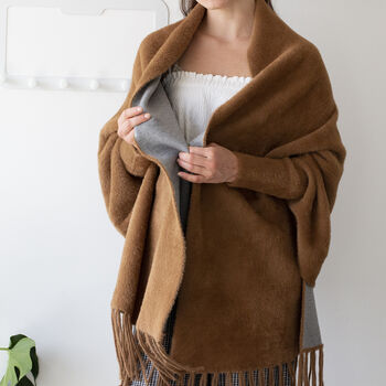 Reversible Two Colours Sleeved Plain Weave Poncho, 6 of 12