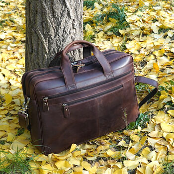 Genuine Leather Double Front Zips Briefcase Father's Day Gift, 4 of 12