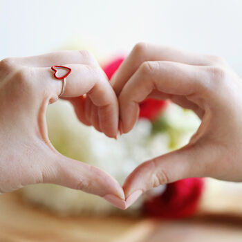 Red Enamel Heart Outline Ring In Sterling Silver, 5 of 12