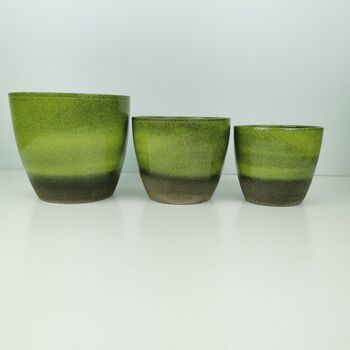 Semi Glazed Flora Green Ceramic Indoor Plant Pots, 3 of 3