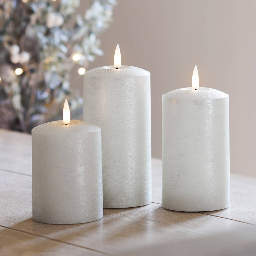 Set Of Three Champagne Gold Pillar Candles By Lights4fun