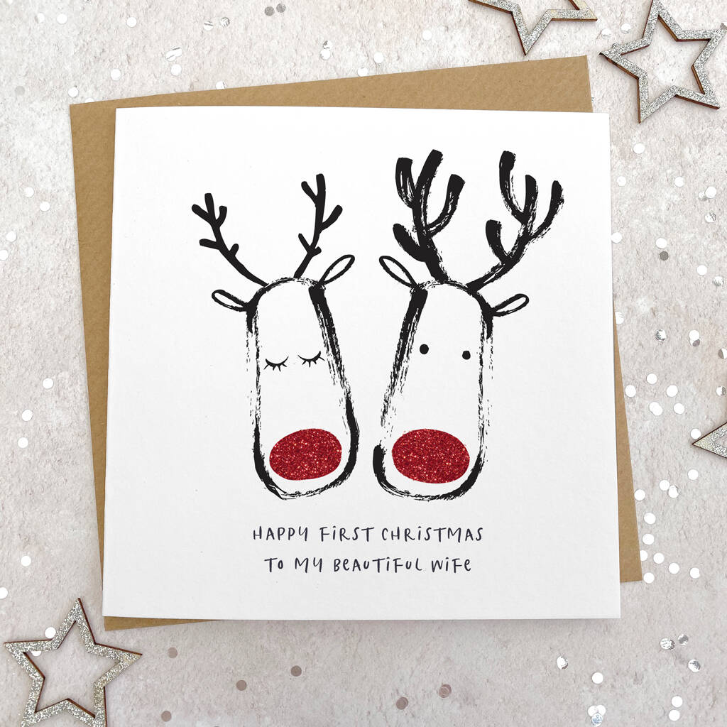 Couples Glittery Reindeer 1st Christmas Card, 1 of 3