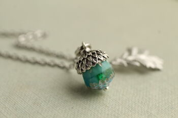 Peacock Blue Gold Acorn Necklace, 10 of 10