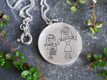 Silver Necklace With Hand Engraved Children's Drawing, 3 of 4