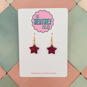 Sparkly Small Star Glitter Christmas Earrings Blue And Red, 5 of 8