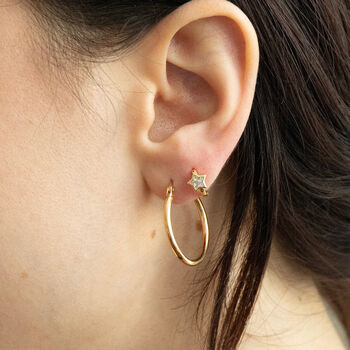 18ct Gold Plated Cz Star Bezel Huggie Hoop Earrings, 3 of 6