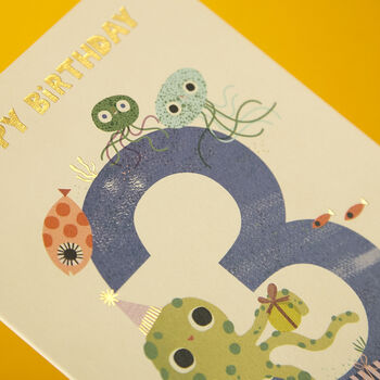 Wonderful Age Three 'Happy Birthday' Under The Sea Card, 2 of 2