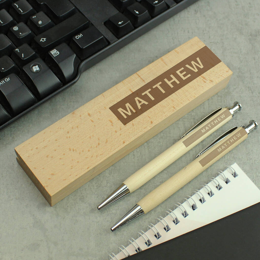 Personalised Wooden Pen And Pencil Set Gift, 1 of 4