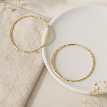 Large Solid 9ct Yellow Gold Sleeper Hoop Earrings, 3 of 6