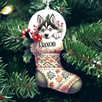 Personalised Siberian Husky Christmas Stocking Bauble, 2 of 2