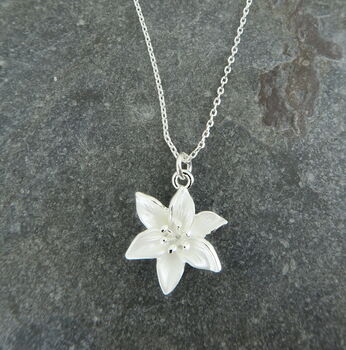 Lily White Flower Delicate Pendant Necklace, 2 of 4