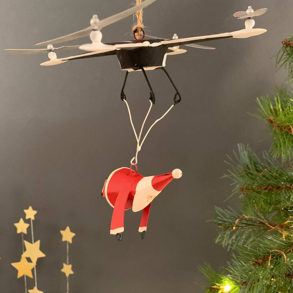 Santa And Drone Christmas Decoration By Nest