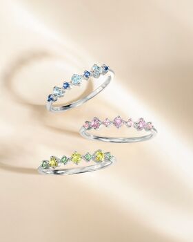 Pink Sapphire And Amethyst Stackable Half Eternity Band In Sterling Silver And Gold, 6 of 12