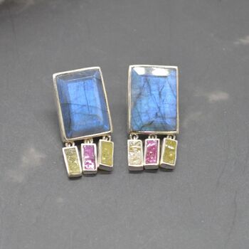 Labradorite, Raw Tourmaline Handmade Silver Earrings, 9 of 9