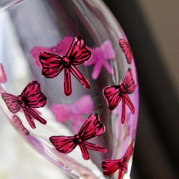 Pink Bow Painted Wine Glass, 2 of 6