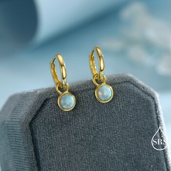 Sterling Silver Dangling Green Opal Hoop Earrings, 3 of 12