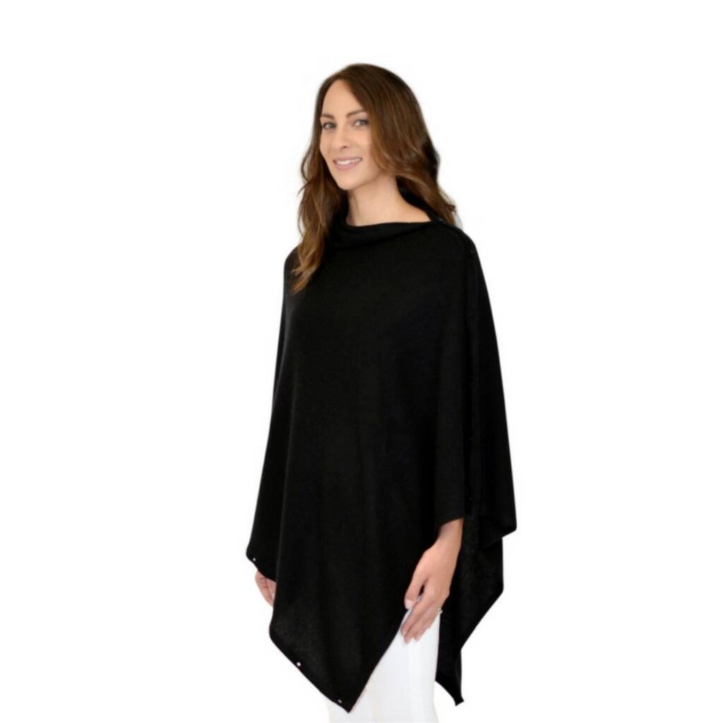 Black 100% Cashmere Button Poncho Gift Boxed, 1 of 5