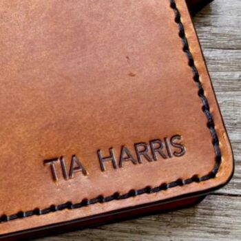 Leather Pocket A6 Journal Cover, Burnt Tan, Personalised Refillable Notebook, 6 of 11