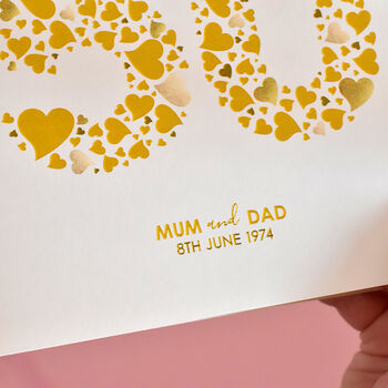 Personalised Love Hearts Gold 50th Anniversary Card, 4 of 9