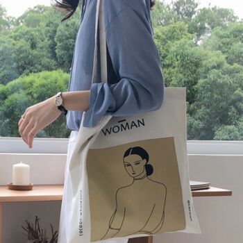 Woman Face Artist White Canvas Tote Bag, 2 of 7