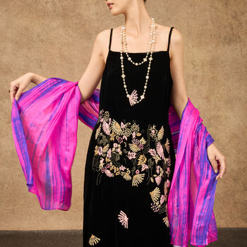 100% Mulberry Silk Scarf, Fuchsia Purple And Blue In Gift Box, 3 of 11