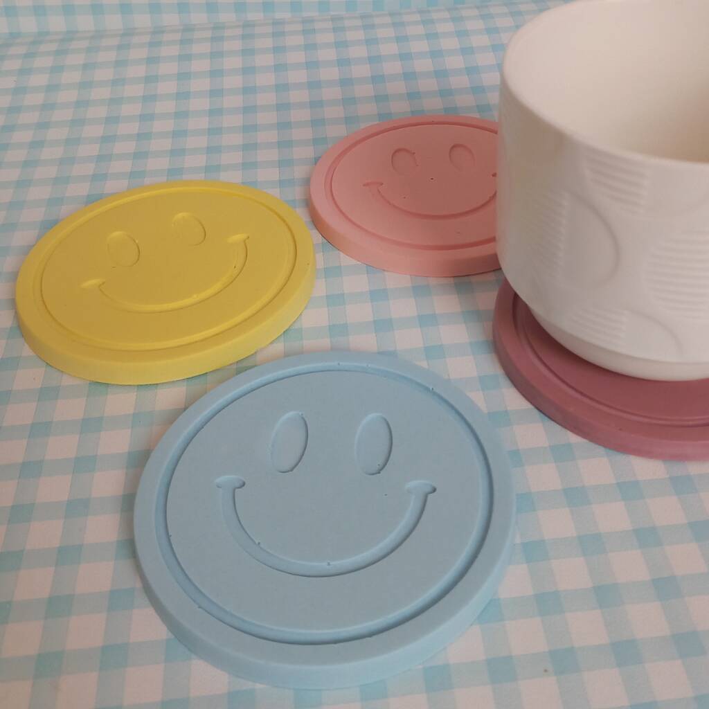Set Of Two Smiley Face Eco Resin Coasters By House of Hetty