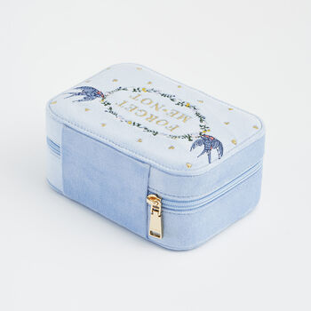 Forget Me Not Blue Velvet Embroidered Jewellery Box, 6 of 6