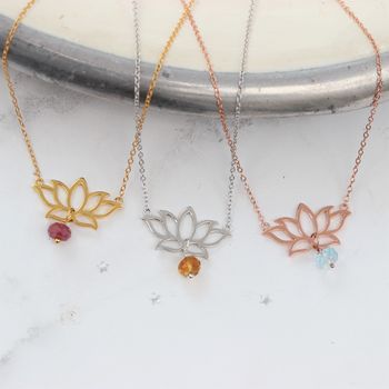 Lotus Flower Pendant Necklace With Birthstone, 4 of 11