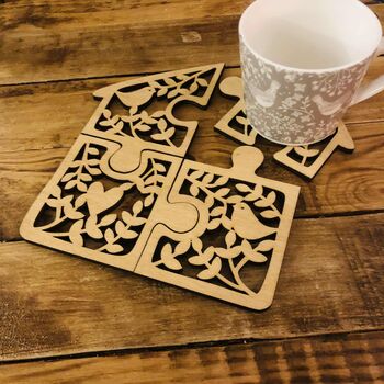 Wooden Jigsaw Birdhouse Coasters Set Of Four, 2 of 3