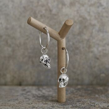 Sterling Silver Skull Hoop Earrings, 2 of 8