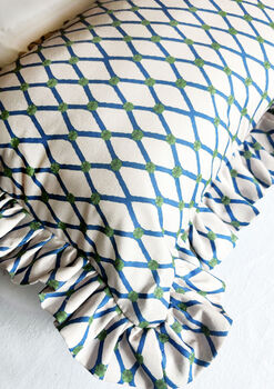 Lattice Frill Trim Cotton Cushion, 4 of 6