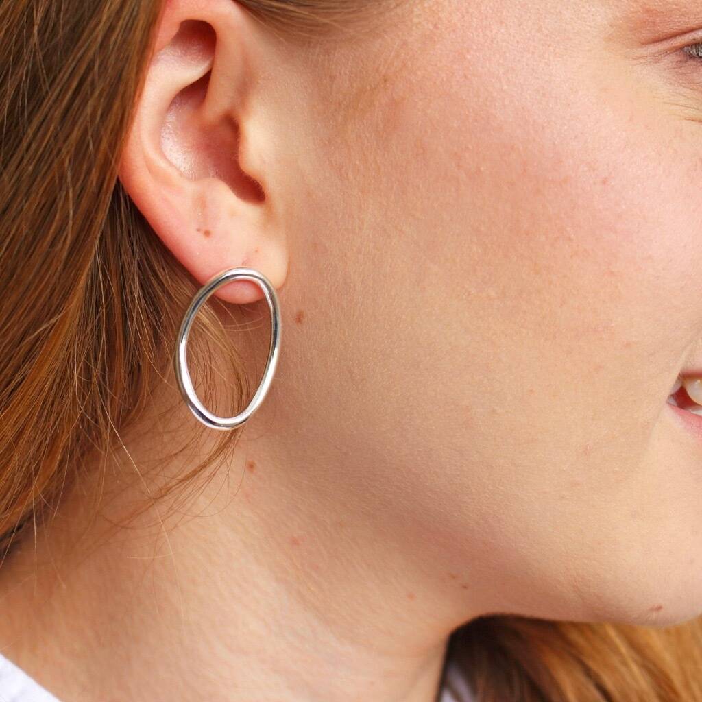 Curved Oval Hoop Drop Earrings By Lisa Angel