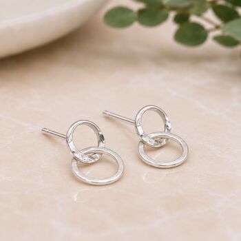 Sterling Silver Moving Linked Hoop Stud Earrings, 2 of 9